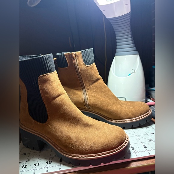 NOBO Shoes - NOBO Tan Suede Ankle Boots with Black Ribbed Detail